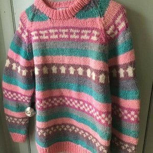 HAND KNIT wool  pink ski snow sweater NEPAL